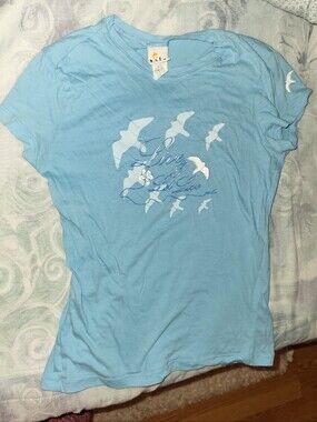 Tilt Light Blue Graphic Tee with Live & Let Live Seagull Motif, Size L